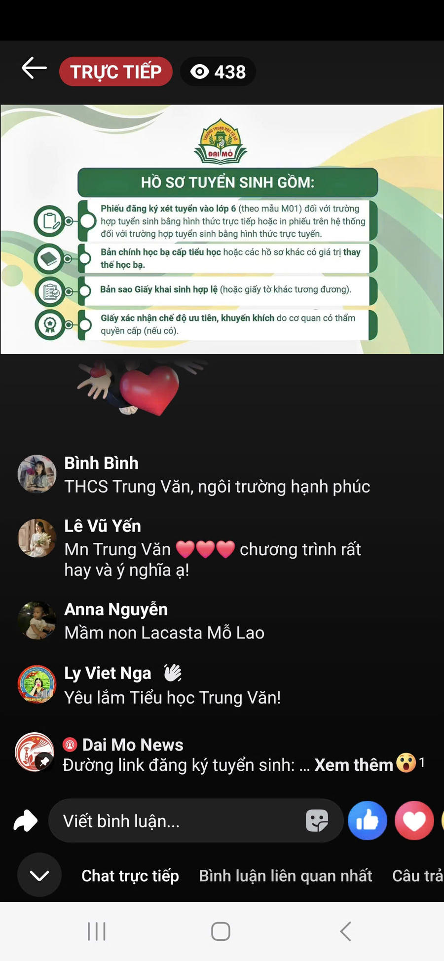 Buổi livestream ra mắt mô hình "Đại Mỗ số đồng hành cùng người dân" với Hợp phần số 01 - Tuyển sinh số - Đồng hành cùng phụ huynh thu hút hàng trăm lượt xem, bình luận và chia sẻ.