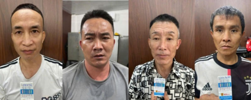Các đối tượng Phạm Vũ Tòng, Bùi Hai Long, Triệu Hồng Thanh và Triệu Trung Thành tại cơ quan Công an. Các đối tượng Phạm Vũ Tòng, Bùi Hai Long, Triệu Hồng Thanh và Triệu Trung Thành tại cơ quan Công an.