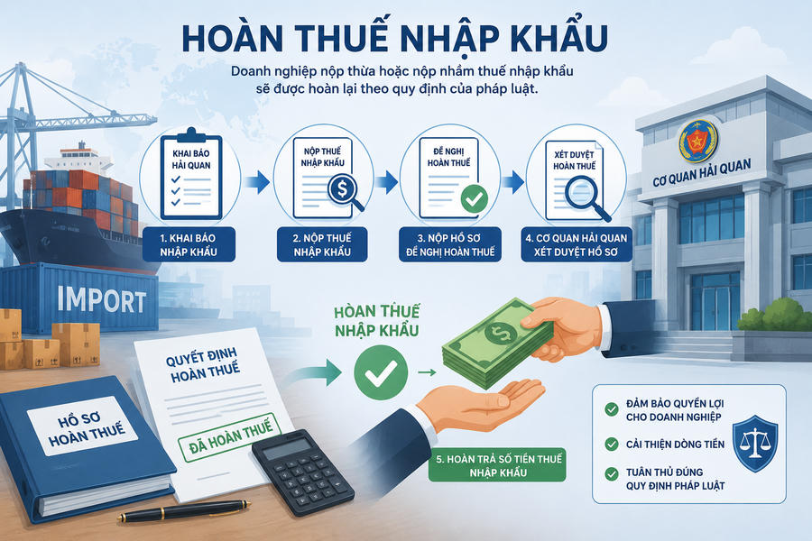 Bộ Tài chính đang dự thảo quy định mới về trình tự, thủ tục hoàn thuế đối với hàng hóa xuất nhập khẩu theo từng trường hợp riêng. (Ảnh minh họa AI)