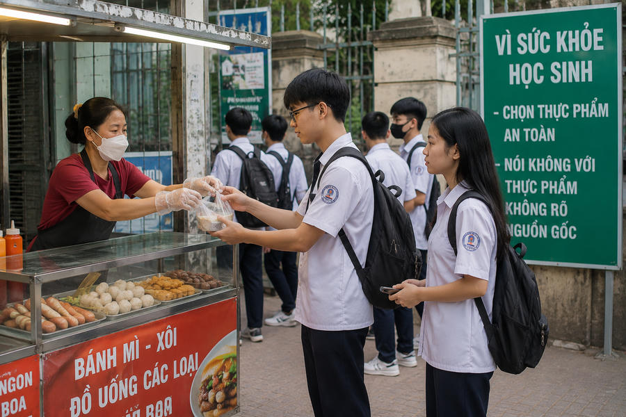 Cục An toàn thực phẩm vừa yêu cầu các địa phương tăng cường công tác bảo đảm an toàn thực phẩm phục vụ kỳ thi tốt nghiệp 2026. (Ảnh minh họa AI)