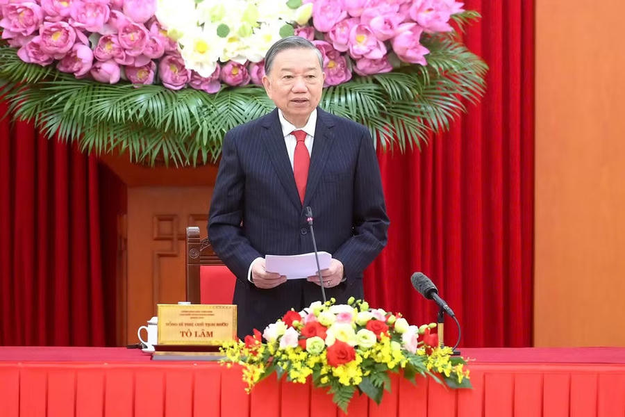 Tổng Bí thư, Chủ tịch nước Tô Lâm phát biểu tại cuộc làm việc với Hội đồng Lý luận Trung ương. Ảnh: nhandan.vn