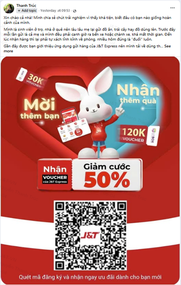 Bài đăng chia sẻ trải nghiệm của người dùng trên Facebook