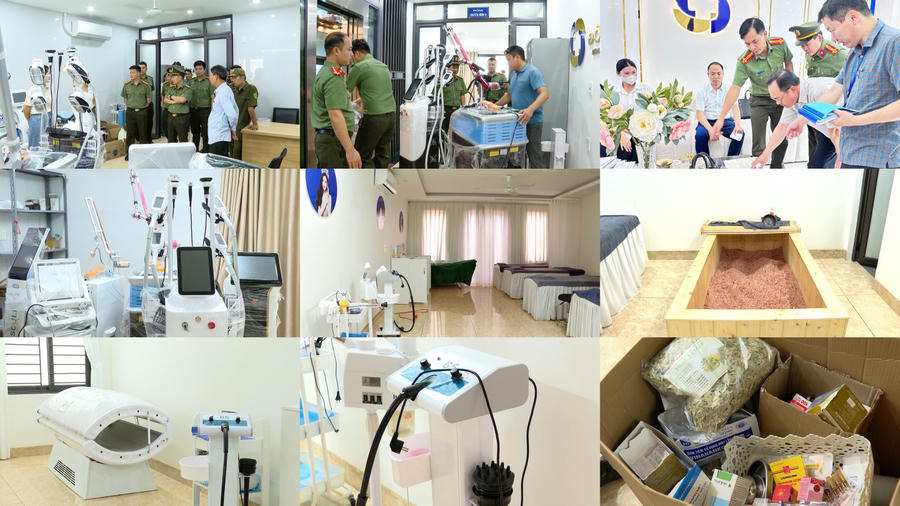 Trang thiết bị, máy móc được sử dụng tại các cơ sở làm đẹp. Ảnh Công an tỉnh Bắc Ninh.