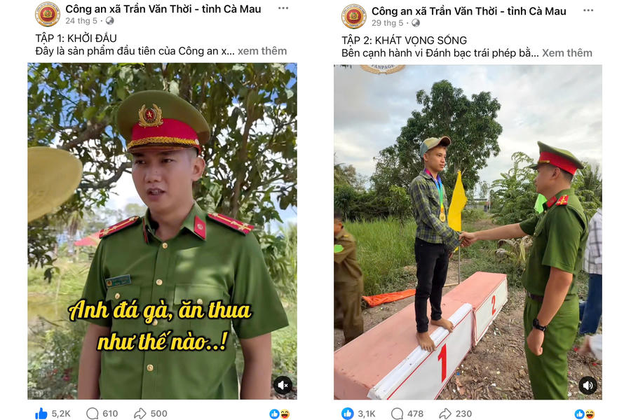 Công an xã Trần Văn Thời đăng tải các clip tuyên truyền pháp luật trên fanpage, thu hút hàng triệu lượt xem và tương tác.