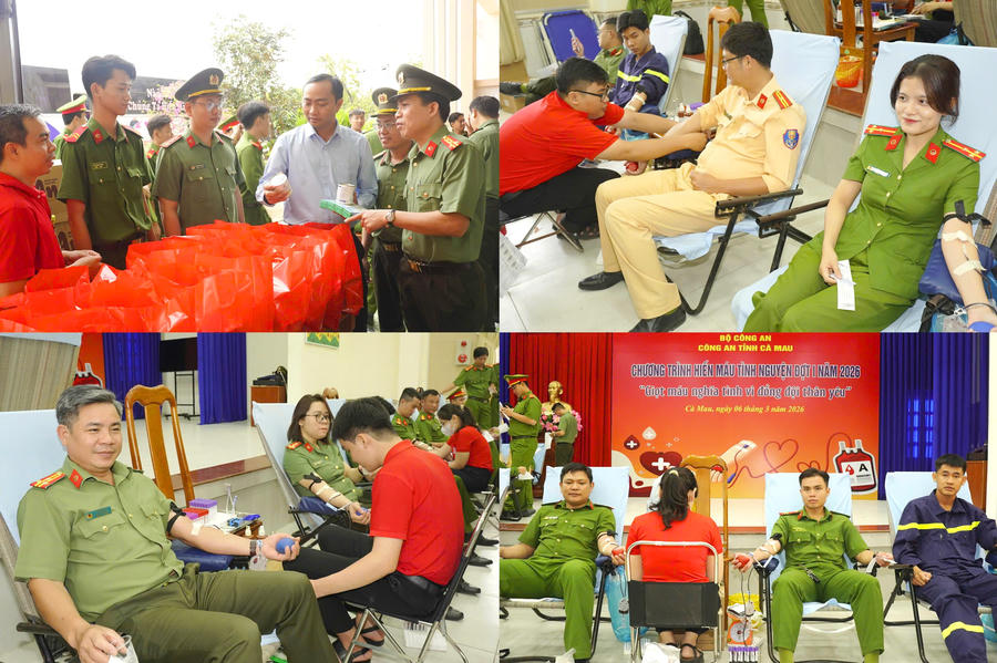 Cán bộ, chiến sĩ Công an tỉnh Cà Mau tích cực tham gia phong trào hiến máu tình nguyện vì cộng đồng.