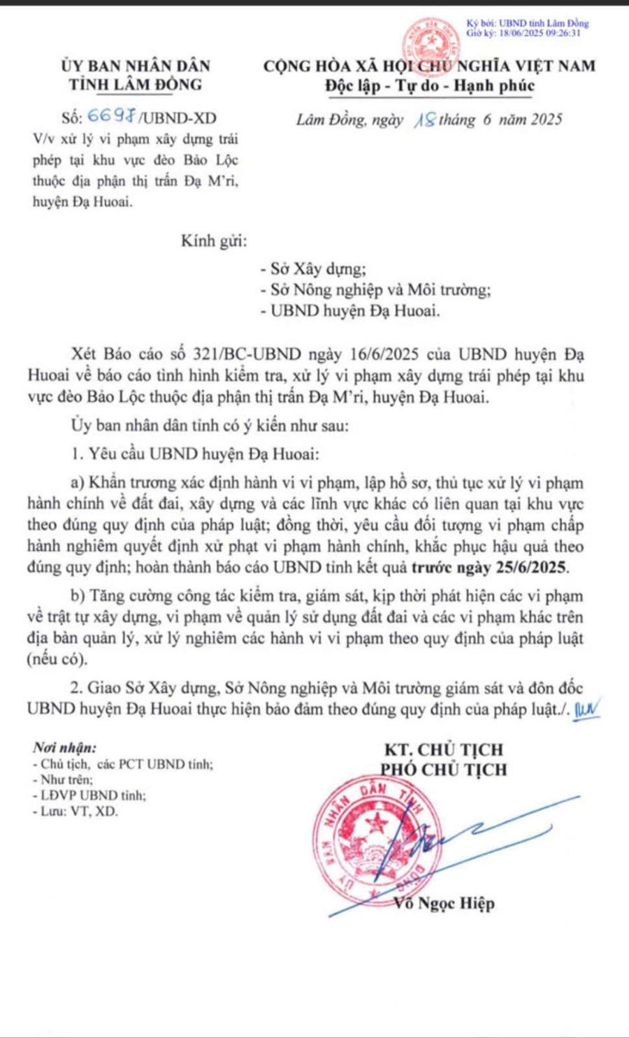 Biên bản xử phạt do UBND tỉnh Lâm Đồng (cũ) ban hành 15/6/2025.