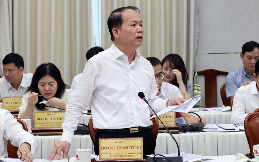 Bộ trưởng Bộ Tư pháp Hoàng Thanh Tùng phát biểu. Ảnh: VGP