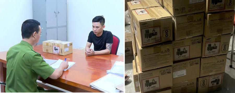 Đối tượng cùng tang vật tại cơ quan Công an. Ảnh: CA Hải Phòng
