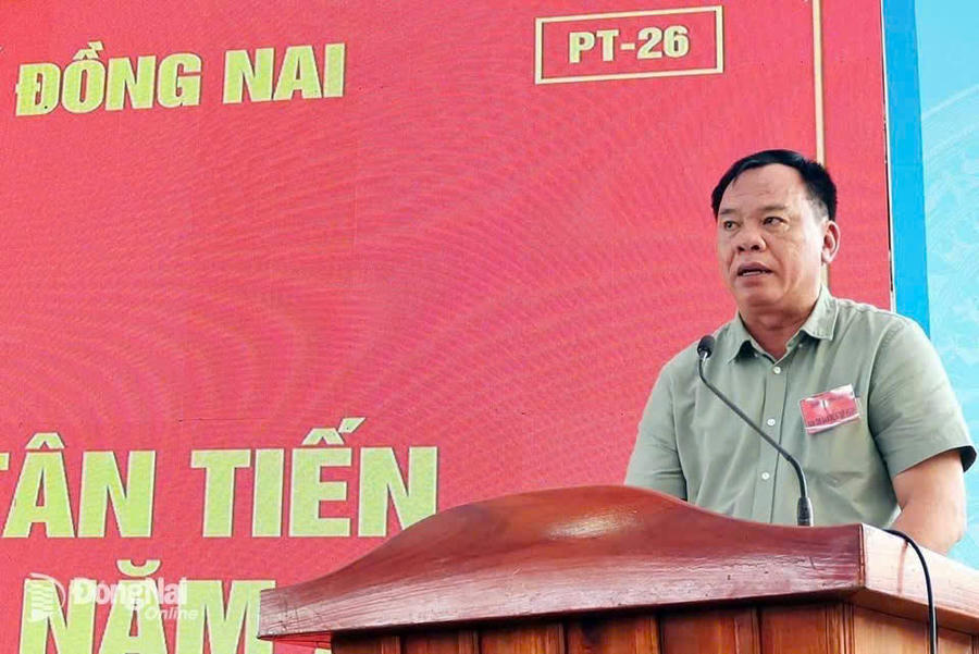 Đồng chí Võ Tấn Đức, Phó Bí thư Thành ủy, Trưởng Ban Chỉ đạo diễn tập thành phố Đồng Nai phát biểu khai mạc.