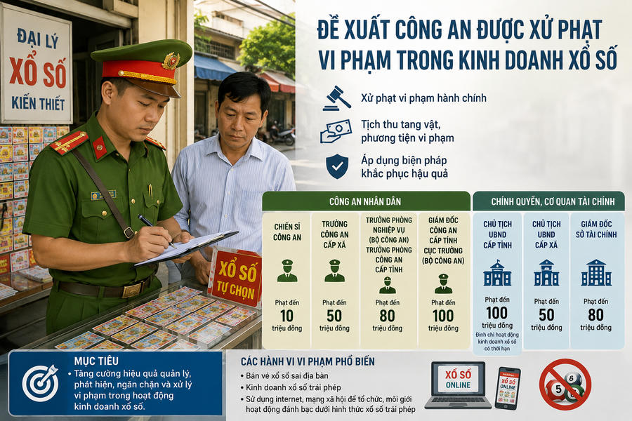 Đề xuất trao thêm thẩm quyền xử phạt cho công an trong lĩnh vực kinh doanh xổ số. Đề xuất trao thêm thẩm quyền xử phạt cho công an trong lĩnh vực kinh doanh xổ số.