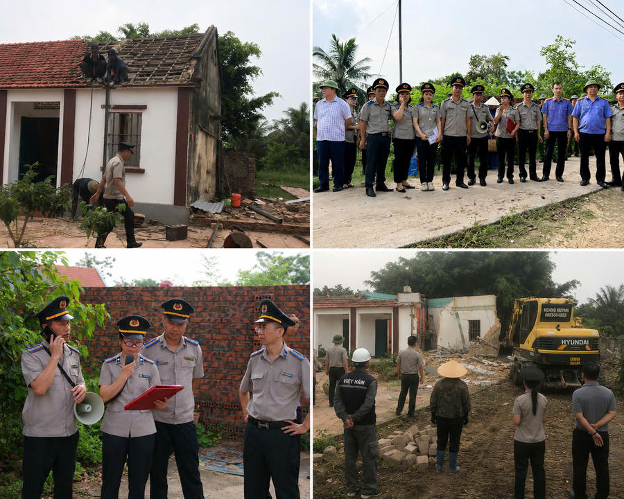 Các chấp hành viên khu vực 5 chủ trì công bố quyết định và thực hiện cưỡng chế theo quy định pháp luật.
