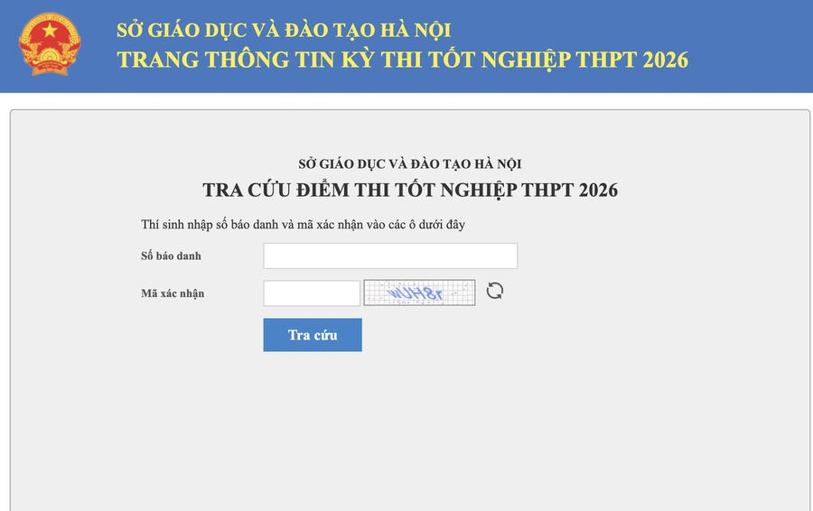 Giao diện tra cứu điểm thi trên trang thông tin của Sở GD&ĐT Hà Nội .