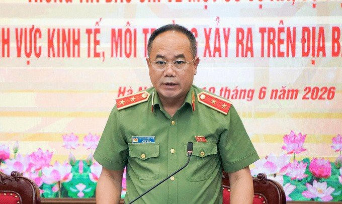 Trung tướng Nguyễn Thanh Tùng, Giám đốc Công an Hà Nội, thông tin tại hội nghị