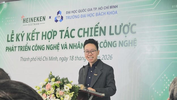 Bà&nbsp;Đặng Huỳnh Mai Anh, Giám đốc Kỹ thuật số và Công nghệ cấp cao Heineken Việt Nam phát biểu tại buổi lễ