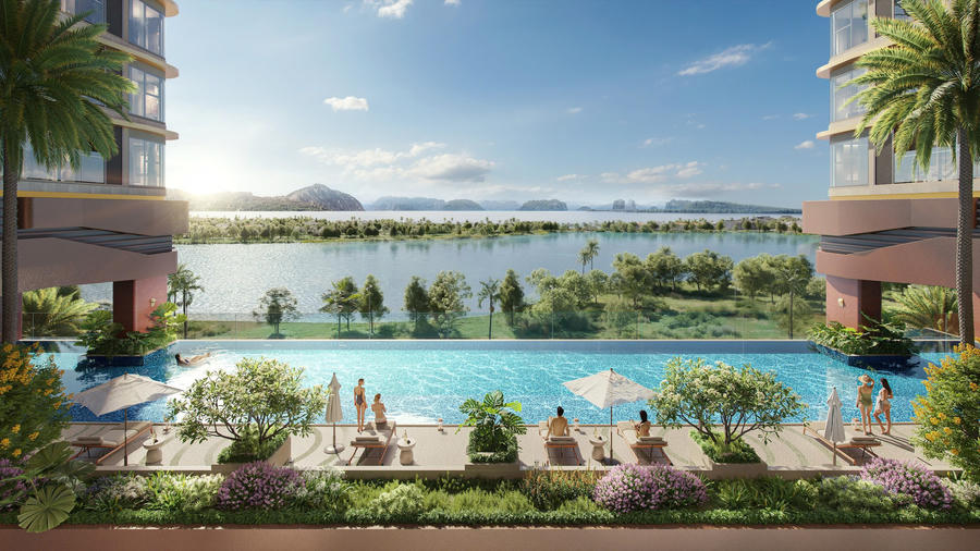 Bể bơi vô cực với tầm nhìn panorama đắt giá của The Bayside.