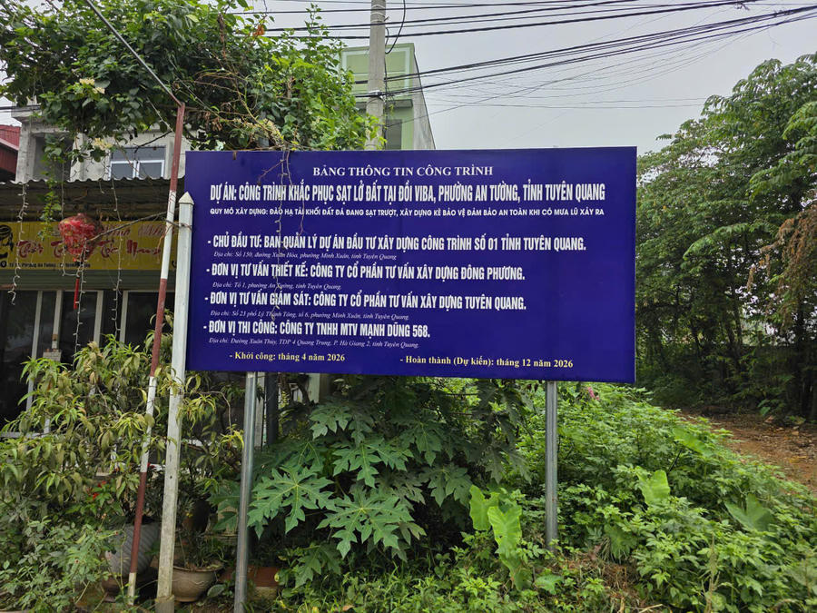 Thông tin về chủ đầu tư, đơn vị thi công, đơn vị giám sát thực hiện dự án công trình chống sạt lở đồi Vi Ba.