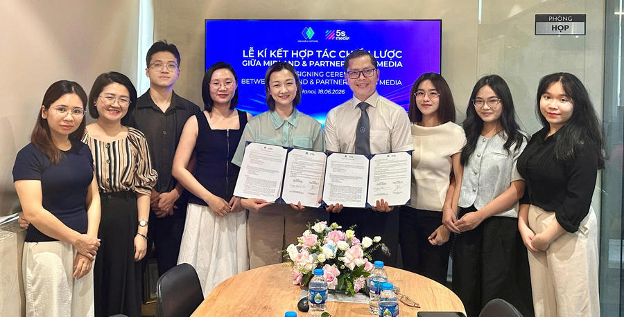 Lễ ký kết Thỏa thuận hợp tác chiến lược giữa 5S Media và Midland & Partners ngày 19/06/2026.