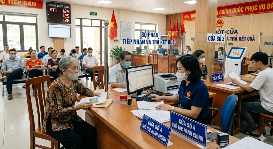 Người dân trực tiếp thực hiện nộp hồ sơ hành chính tại UBND cấp xã (ảnh tạo bởi công nghệ AI). Người dân trực tiếp thực hiện nộp hồ sơ hành chính tại UBND cấp xã (ảnh tạo bởi công nghệ AI).