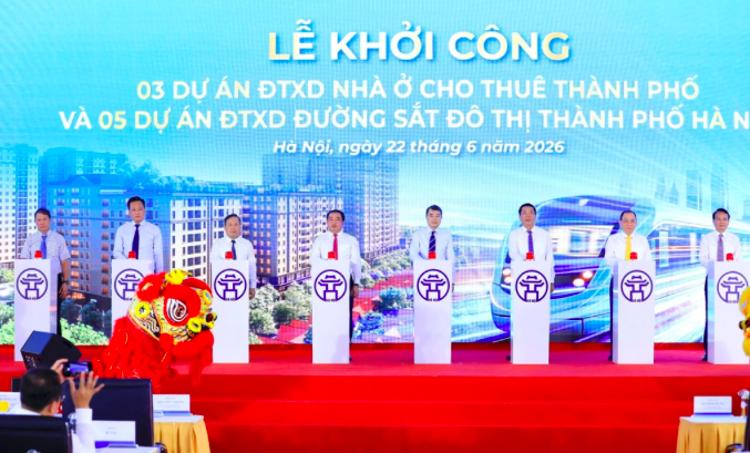 Thủ tướng Lê Minh Hưng và các đại biểu ấn nút khởi công 5 tuyến đường sắt đô thị và 3 dự án nhà ở cho thuê tại Hà Nội. Thủ tướng Lê Minh Hưng và các đại biểu ấn nút khởi công 5 tuyến đường sắt đô thị và 3 dự án nhà ở cho thuê tại Hà Nội.