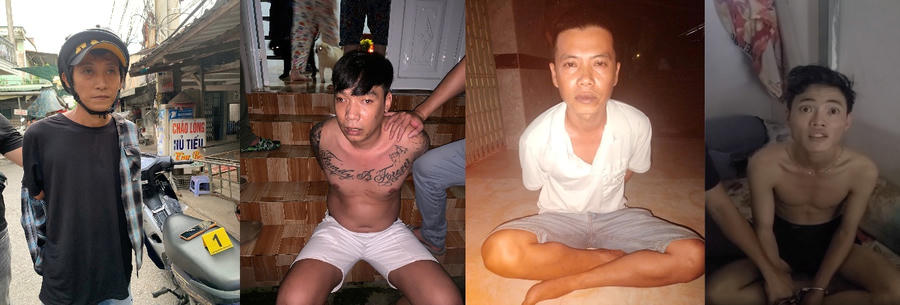 Các đối tượng (theo thứ tự từ trái qua phải): Phạm Công Danh, Nguyễn Phát Tài, Cao Thanh Vũ và Phạm Hữu Nghĩa. (Ảnh: Công an TP Cần Thơ)