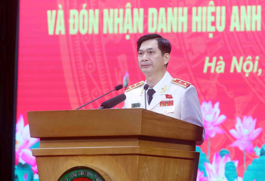 Trung tướng Trịnh Ngọc Quyên - Giám đốc Học viện ANND trình bày diễn văn Lễ kỷ niệm.