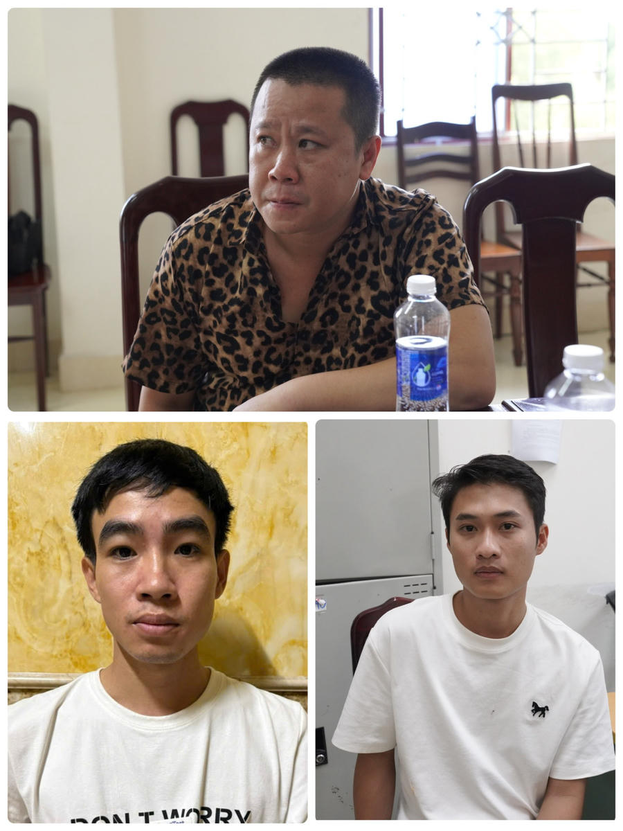 Từ trên xuống, từ trái qua, các đối tượng Nguyễn Thái Dương, Nguyễn Ngọc Tuyến và Nguyễn Văn Phiêng. (Ảnh: Công an tỉnh Gia Lai)