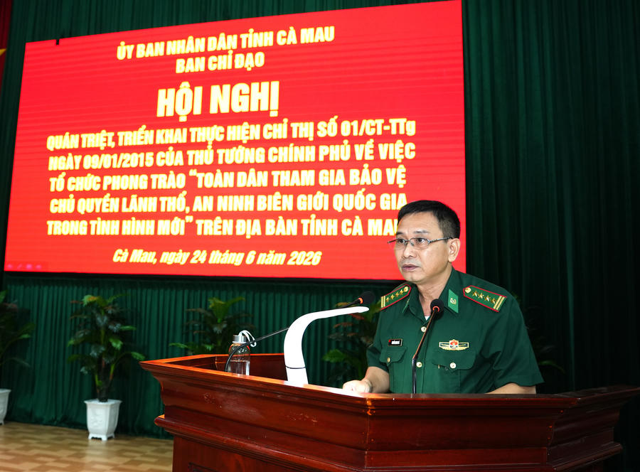 Đại tá Nguyễn Quang Hà - Phó Chính ủy Ban Chỉ huy BĐBP tỉnh Cà Mau triển khai các quyết định của UBND tỉnh liên quan đến việc thực hiện Chỉ thị số 01/CT-TTg.