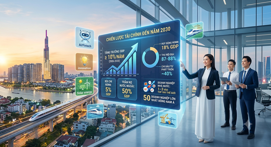 Mục tiêu tăng trưởng tổng sản phẩm trong nước đạt từ 10% mỗi năm trở lên. (Ảnh minh họa AI)