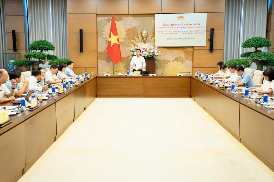 Phó Chủ tịch Quốc hội Nguyễn Hồng Diên chủ trì cuộc làm việc. (Ảnh: Quochoi.vn)