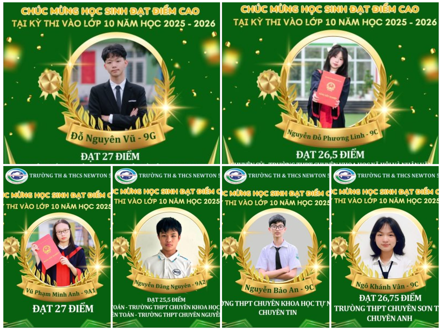 Những gương mặt tiêu biểu đạt điểm số cao trong kỳ thi vào lớp 10 năm học 2025-2026.