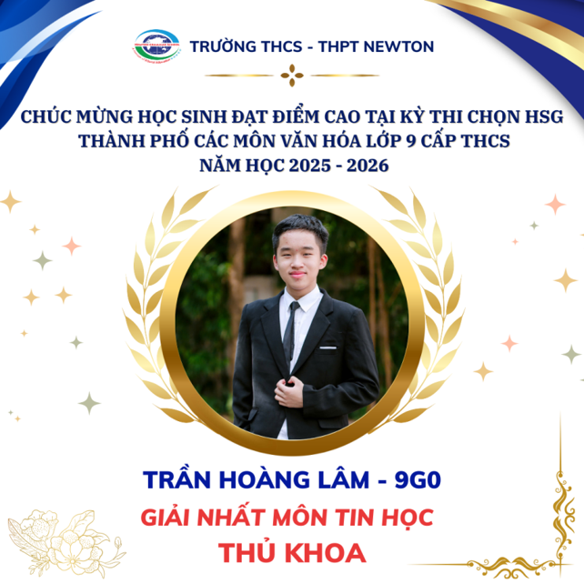 Trần Hoàng Lâm đạt số điểm tuyệt đối tại kỳ thi học sinh giỏi cấp Thành phố môn Tin học.