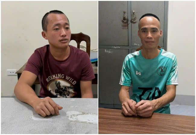 Hai đối tượng trực tiếp ném chất bẩn vào cửa hàng - Ảnh Công an Nghệ An.