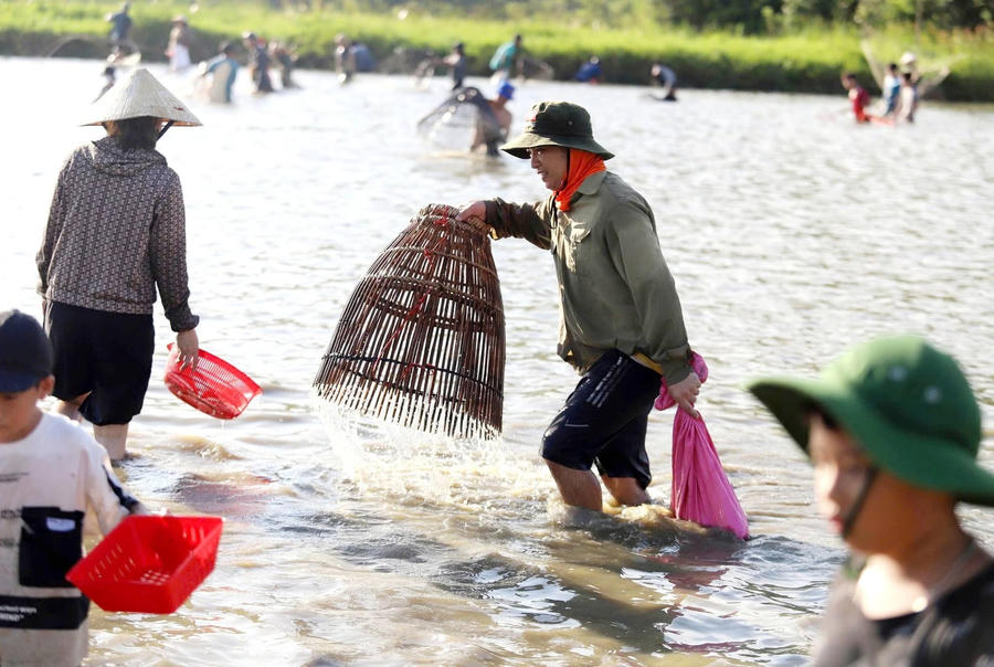 Già trẻ, lớn bé thi nhau đánh cá.