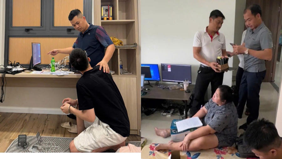 Khám xét nơi hoạt động của nhóm đối tượng - Ảnh Công an Hà Tĩnh.