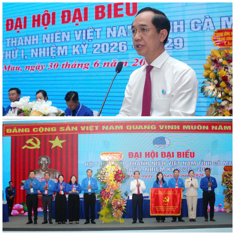 Ông Hồ Thanh Thủy - Phó Bí thư Tỉnh ủy, Chủ tịch UBMTTQ Việt Nam tỉnh Cà Mau phát biểu chỉ đạo tại Đại hội; đồng thời, thay mặt lãnh đạo tỉnh trao tặng tuổi trẻ tỉnh hoa và bức trướng mang dòng chữ: “Đoàn kết - Bản lĩnh- Khát vọng - Cống hiến”. Chị Nguyễn Thị Thúy Duy - tân Chủ tịch Hội Liên hiệp thanh niên Việt Nam tỉnh Cà Mau, (đứng thứ 4 từ phải sang).