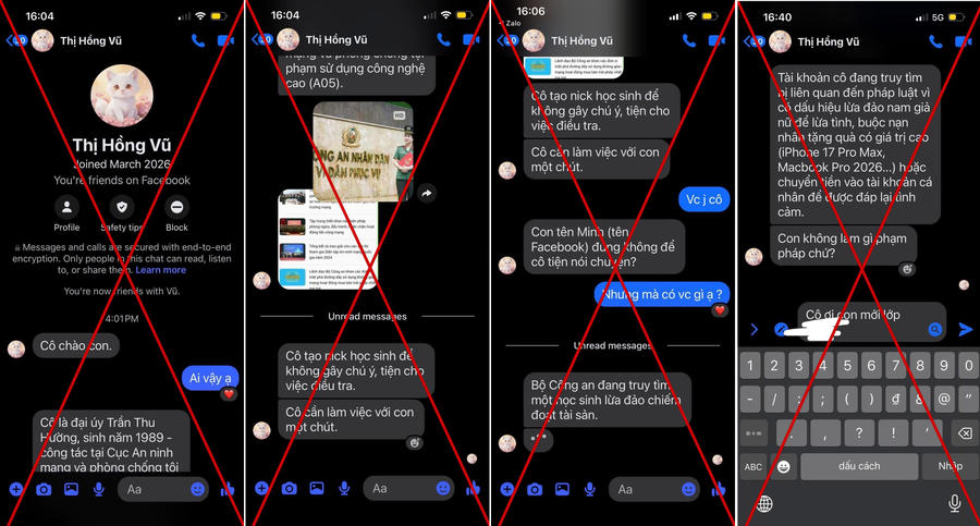 Tin nhắn giả mạo từ "Đại úy Trần Thu Hường". Ảnh: Threads.