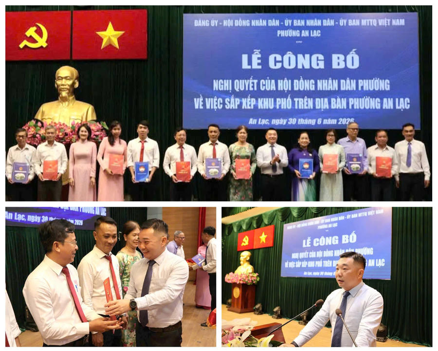 Ông Lê Trương Hải Hiếu, Bí thư Đảng ủy, Chủ tịch HĐND phường An Lạc trao các quyết định.
