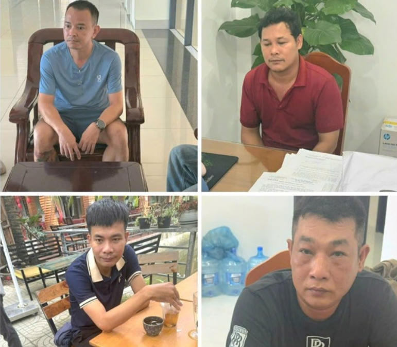 Các đối tượng Nghĩa, Quang, Trung và Thắng bị bắt giữ sau khi công an triệt xóa đường dây cá độ bóng đá. Ảnh: Công an cung cấp