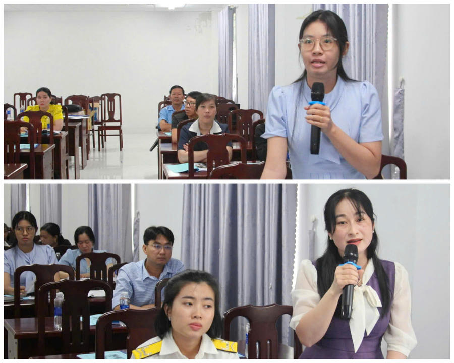 Đại biểu, báo cáo viên trao đổi, đặt câu hỏi về thủ tục hành chính, đăng ký kinh doanh, chính sách thuế và việc áp dụng các quy định pháp luật mới.