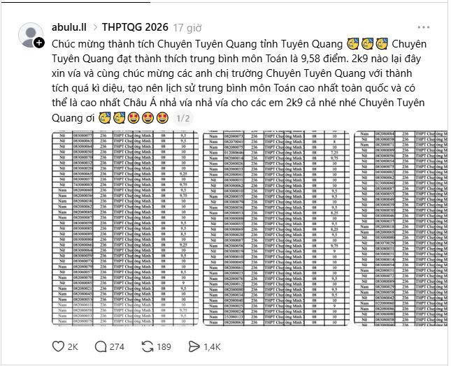 Thành tích của các thí sinh được lan truyền trên mạng xã hội.