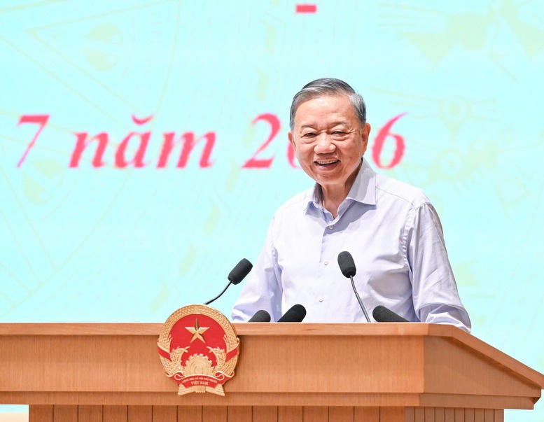 Tổng Bí thư, Chủ tịch nước Tô Lâm phát biểu chỉ đạo tại phiên họp Chính phủ thường kỳ tháng 6/2026 và Hội nghị trực tuyến Chính phủ với các địa phương. (Ảnh: VGP/Nhật Bắc)