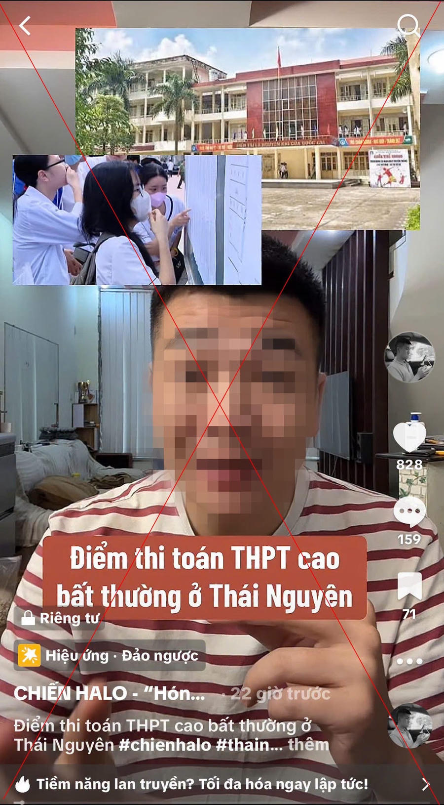 Video đăng tải thông tin sai sự thật trên kênh Tiktok về điểm thi ở Thái Nguyên gây xôn xao dư luận.