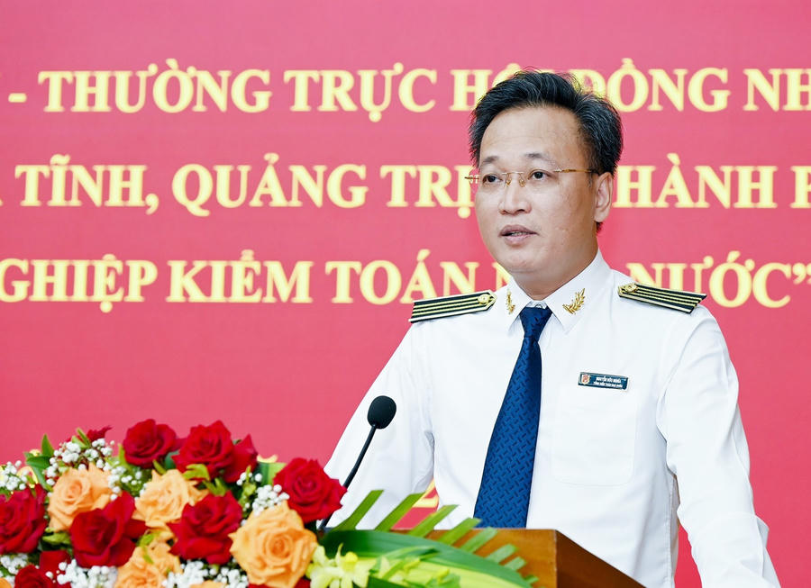 Ông&nbsp;Nguyễn Hữu Nghĩa - Ủy viên Trung ương Đảng, Tổng KTNN phát biểu tại hội nghị.