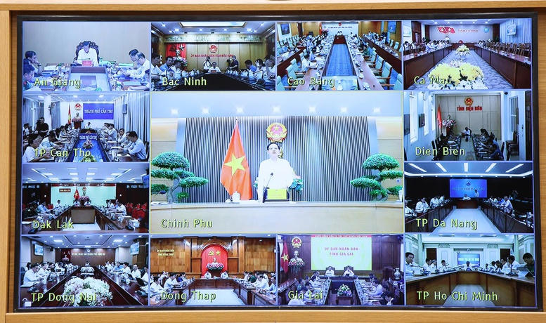 Hội nghị được kết nối trực tuyến đến đầu cầu các địa phương. (Ảnh: VGP/Gia Huy)