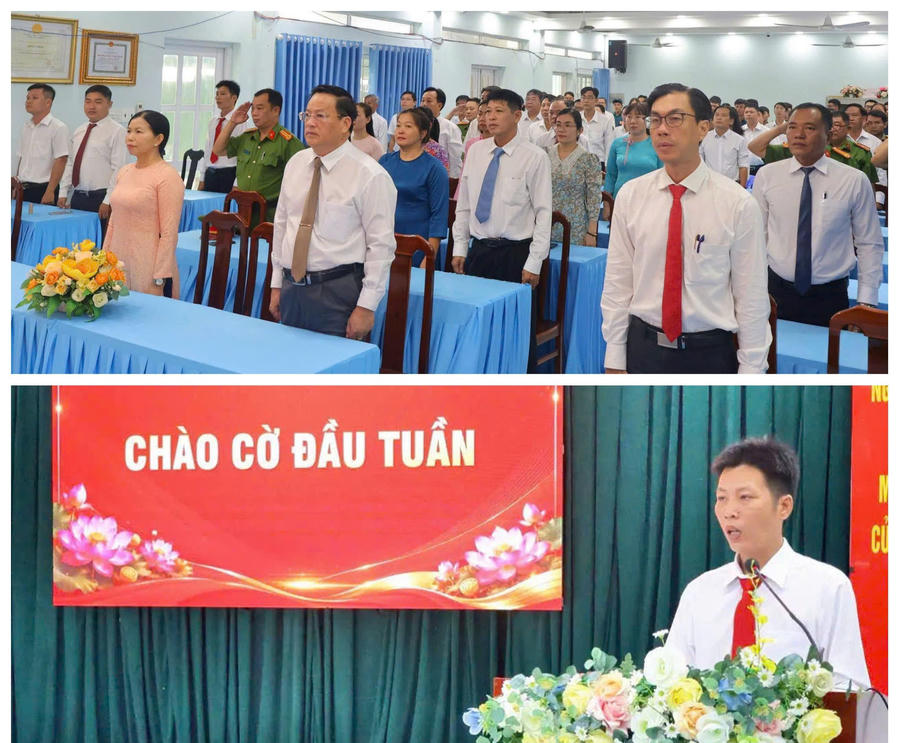 Xã Bình Lợi lồng ghép kể chuyện “Bài học về giản dị và tiết kiệm”, khắc họa lối sống mộc mạc, thanh bạch của Chủ tịch Hồ Chí Minh tại lễ chào cờ