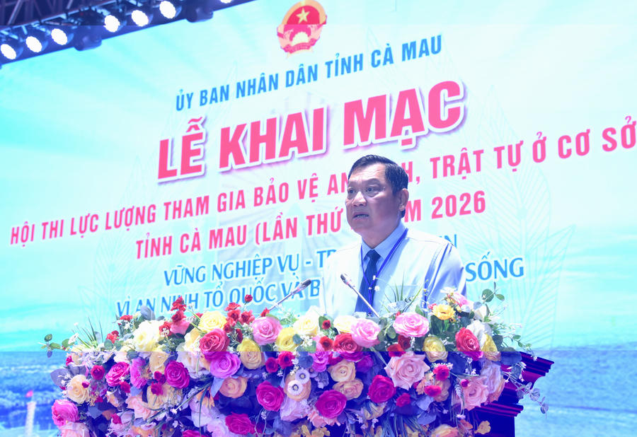 Ông Lâm Văn Bi - Ủy viên BTV Tỉnh ủy, Phó Chủ tịch Thường trực UBND tỉnh, Trưởng Ban Chỉ đạo Hội thi phát biểu khai mạc.