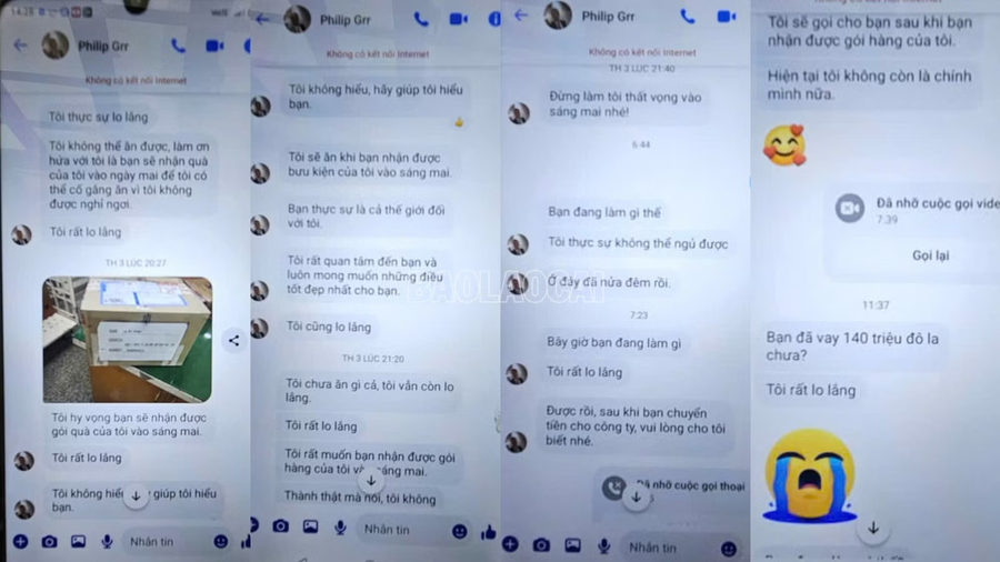 Đối tượng sử dụng tài khoản Facebook giả mạo mang tên “Philip Grr” để nhắn tin lừa đảo. (Ảnh: CAX Bát Xát).