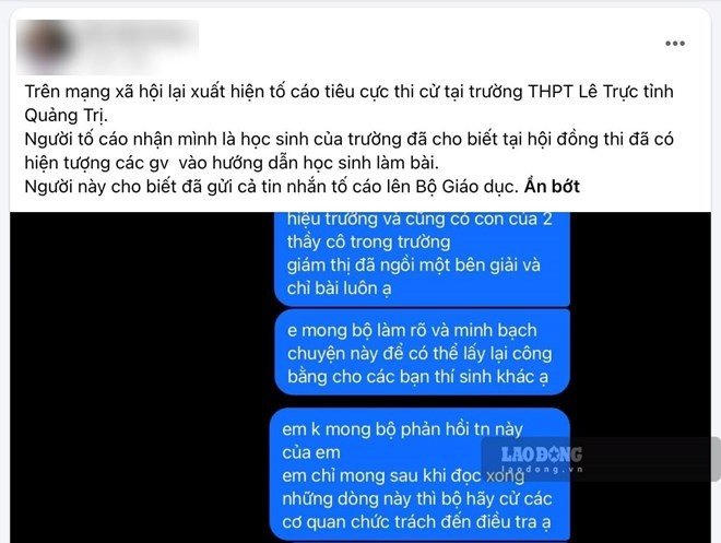 Thông tin lan truyền trên mạng xã hội phản ánh tiêu cực tại điểm thi.