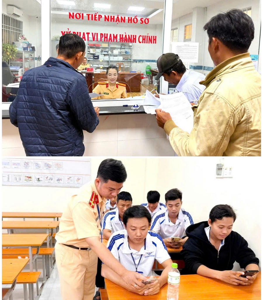 Cán bộ Phòng Cảnh sát giao thông Công an tỉnh Cà Mau hướng dẫn người dân thực hiện thủ tục xử lý vi phạm qua hệ thống camera giám sát, đồng thời hướng dẫn cài đặt và sử dụng ứng dụng VNeTraffic để tra cứu thông tin vi phạm, kết quả xử lý "phạt nguội".