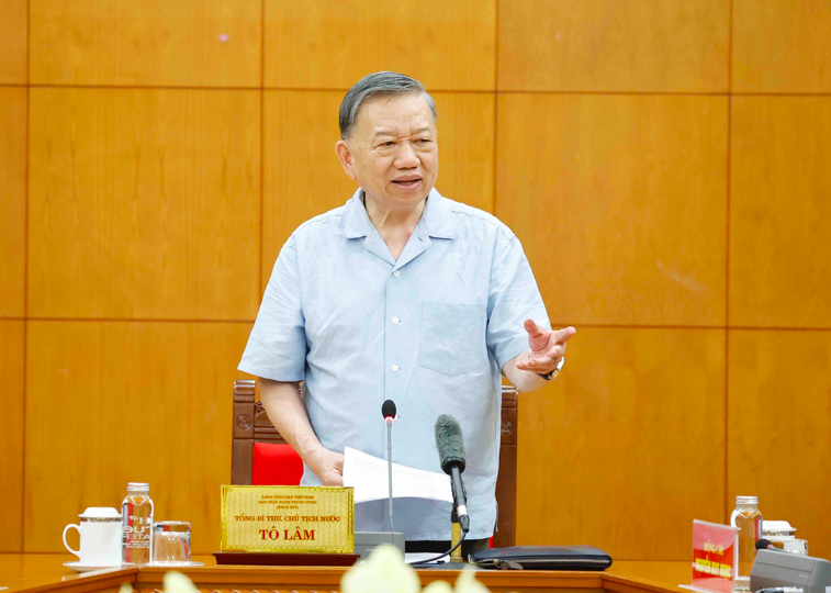 Tổng Bí thư, Chủ tịch nước Tô Lâm phát biểu tại buổi làm việc. Ảnh: TTXVN